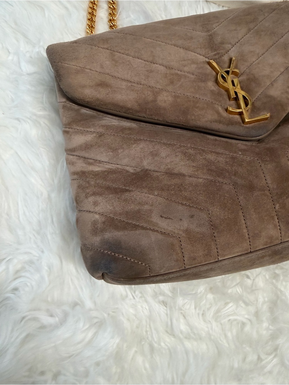 Saint Laurent Taupe Suede LOULOU QUILTED Envelope Bag with Gold Hardware - Picture 2 of 9